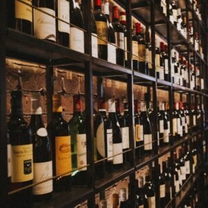wine bottles on rack